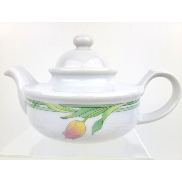 Vintage The Tuscany Collection Tulip Printed Short Round Teapot Made Japan 13oz - Picture 2 of 10